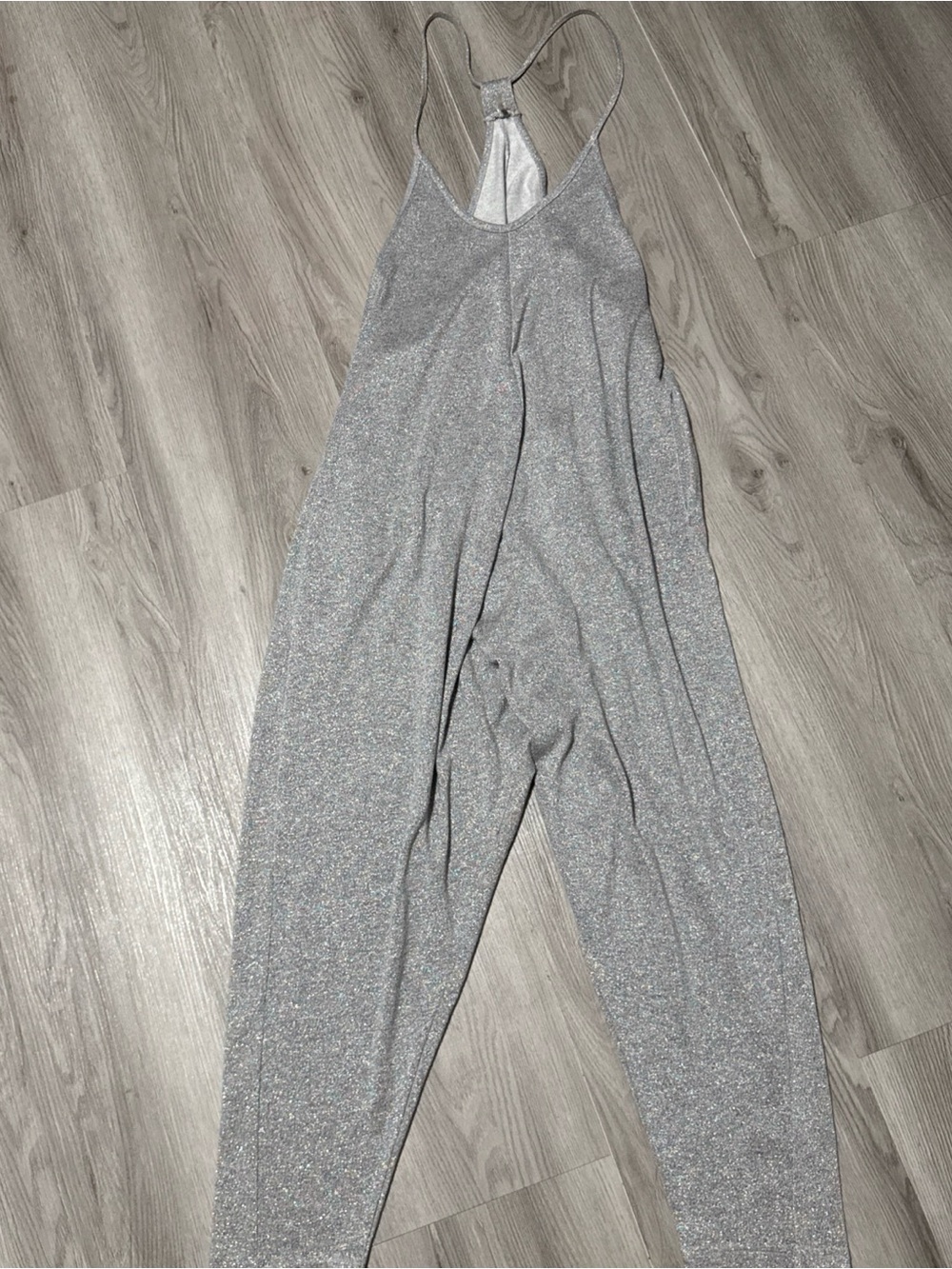 Free People Champagne Silver Sequin Pantsuit Jumpsuit Spaghetti Strap Size XS